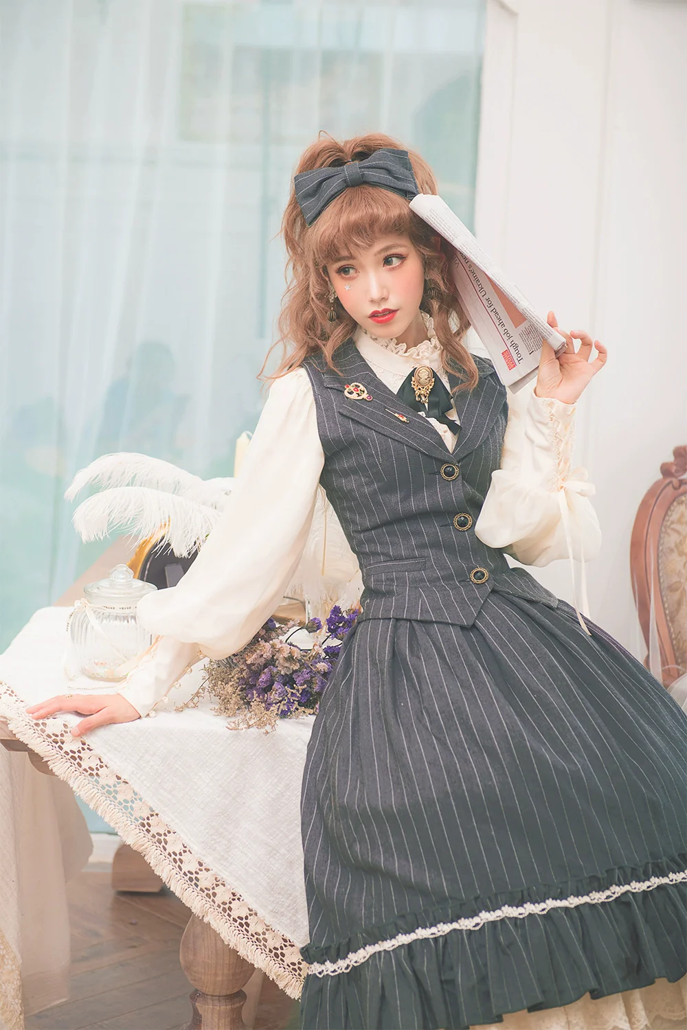 Rose Doll - Elegant Lolita Striped Fishbone Skirt - Image 35