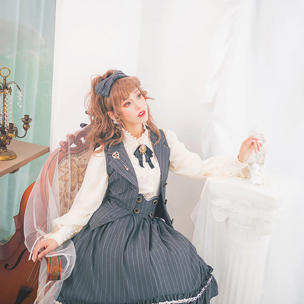 Rose Doll - Elegant Lolita Striped Fishbone Skirt - Image 36