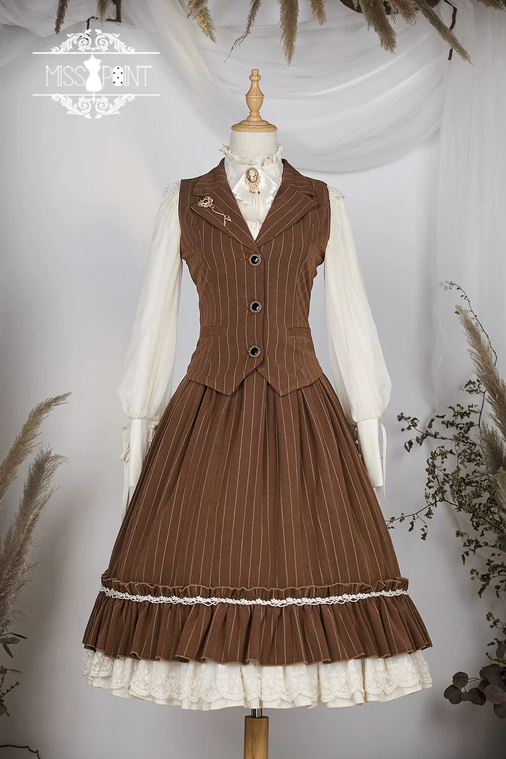 Rose Doll - Elegant Lolita Striped Fishbone Skirt - Image 40