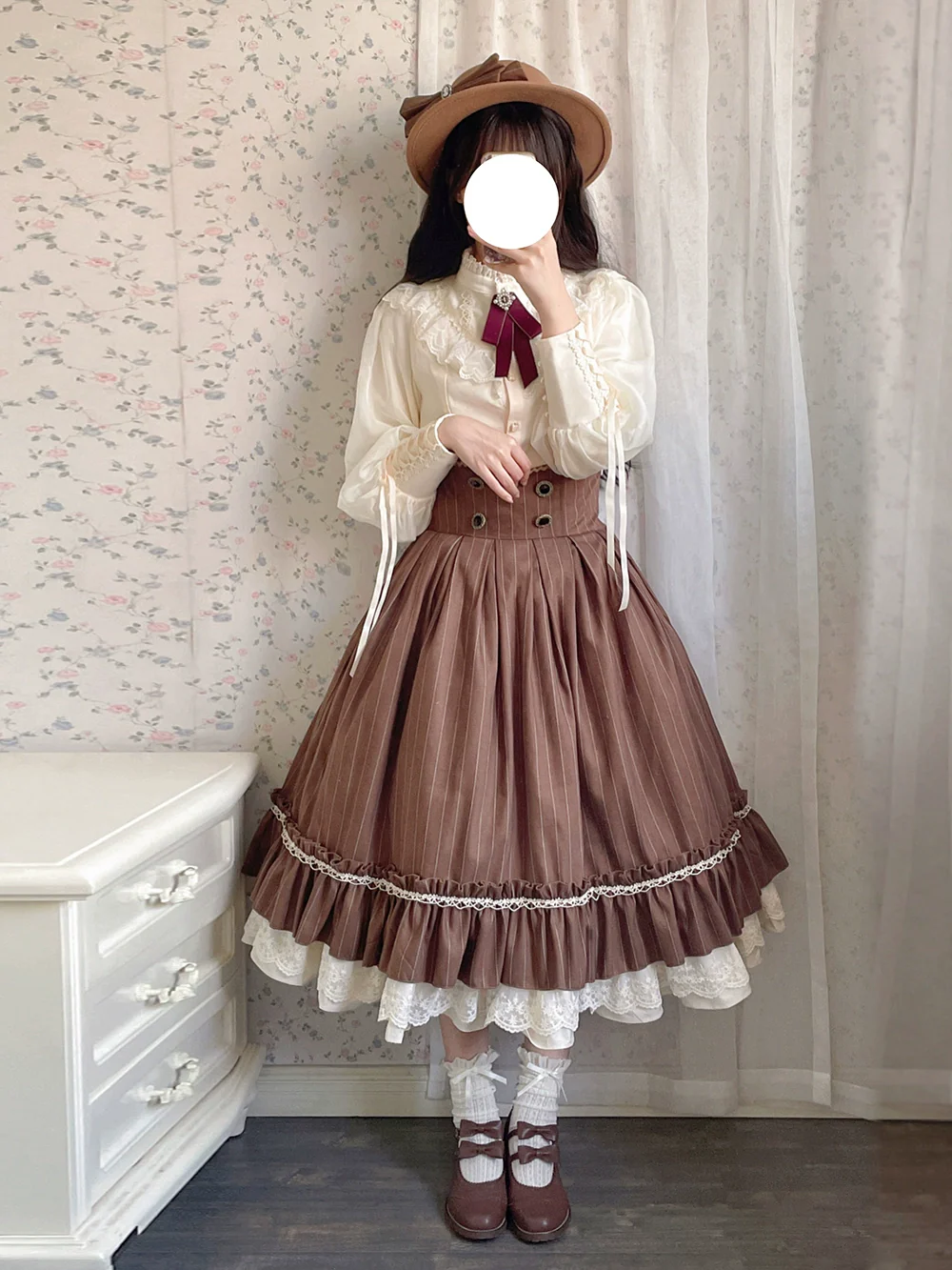 Rose Doll - Elegant Lolita Striped Fishbone Skirt - Image 45