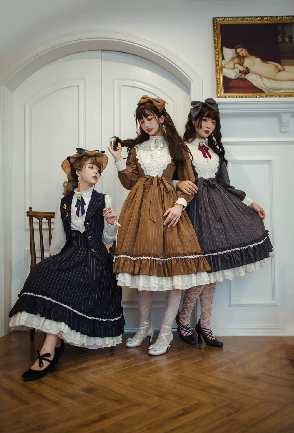 Rose Doll - Elegant Lolita Striped Fishbone Skirt - Image 5