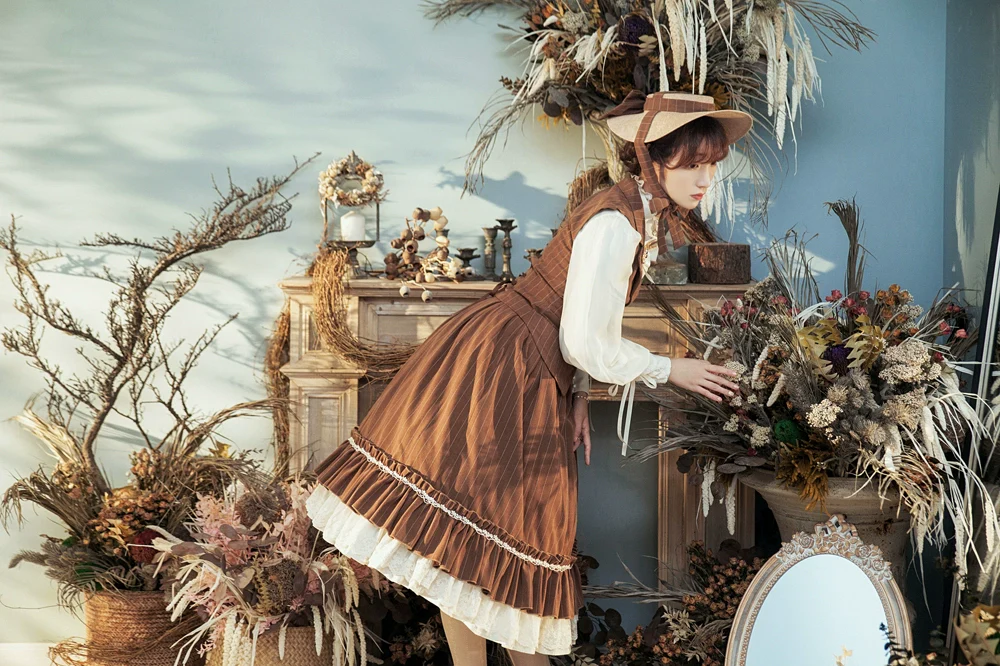 Rose Doll - Elegant Lolita Striped Fishbone Skirt - Image 52