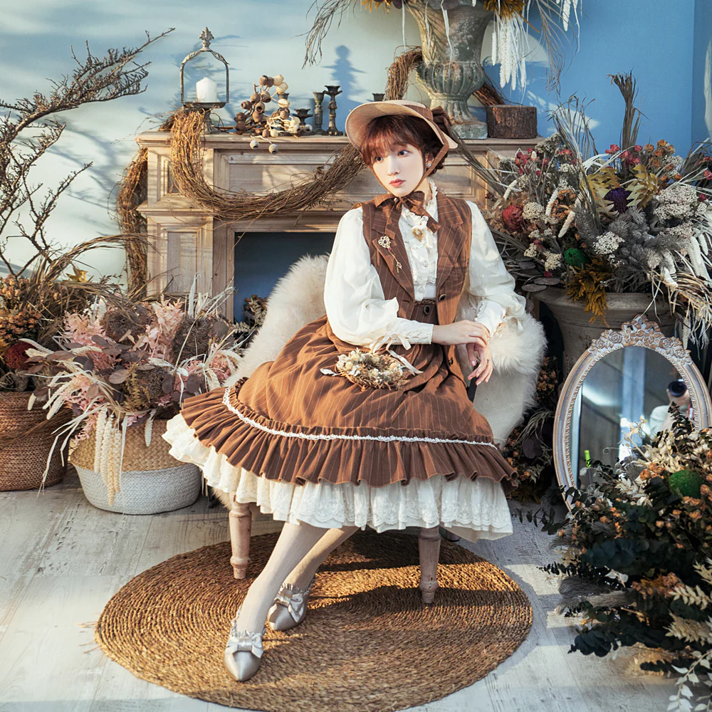 Rose Doll - Elegant Lolita Striped Fishbone Skirt - Image 58