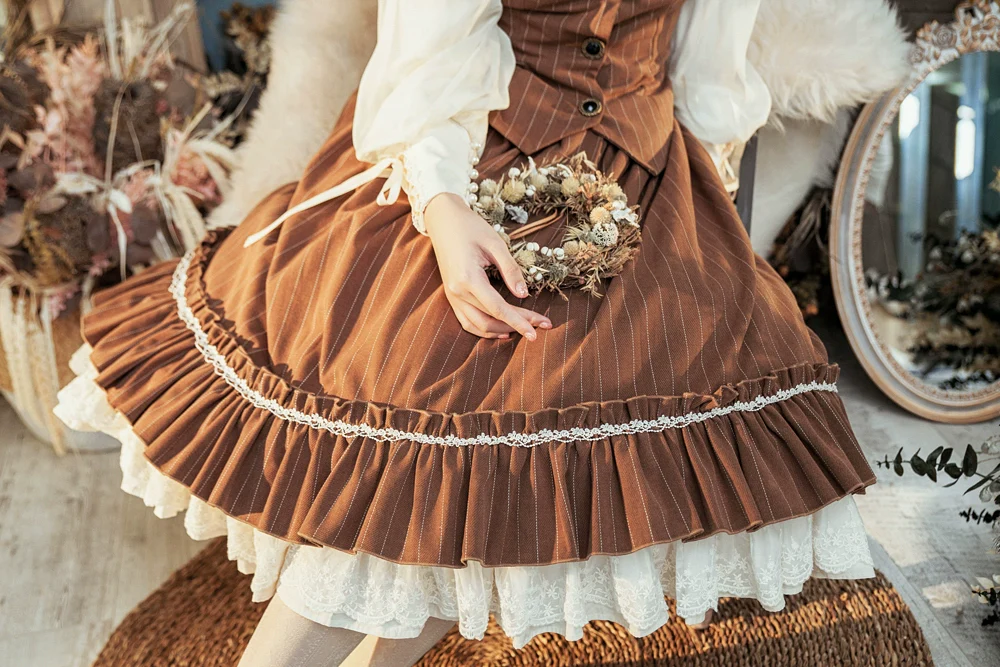 Rose Doll - Elegant Lolita Striped Fishbone Skirt - Image 59