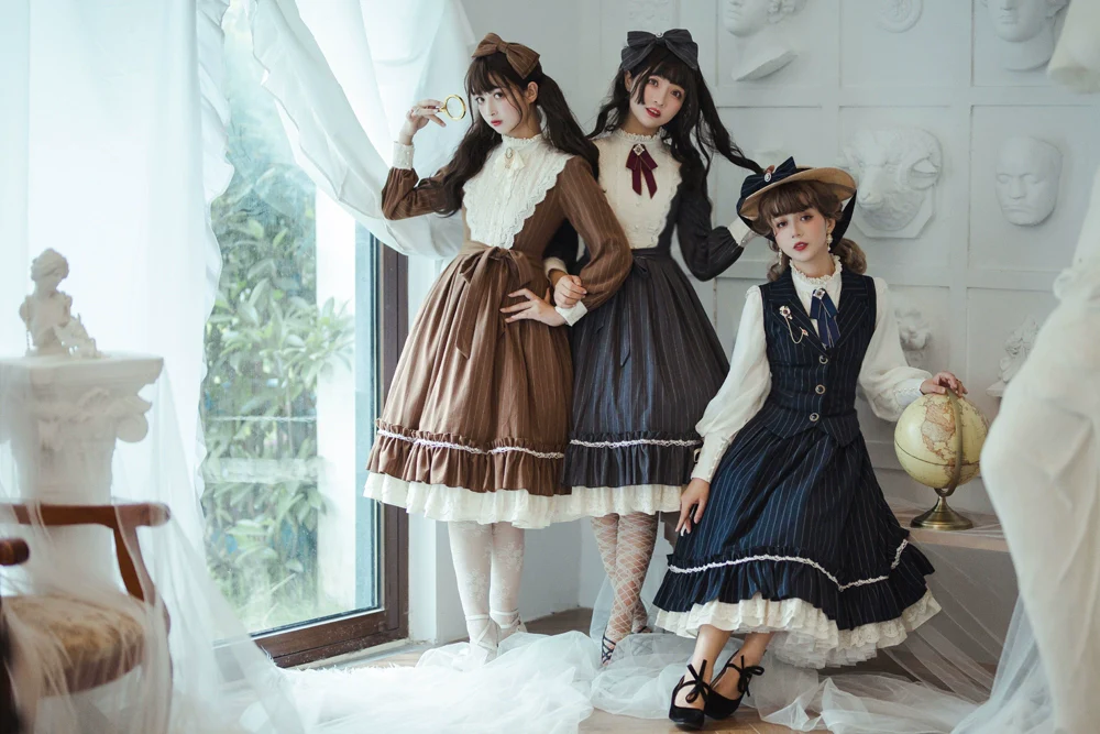 Rose Doll - Elegant Lolita Striped Fishbone Skirt - Image 6