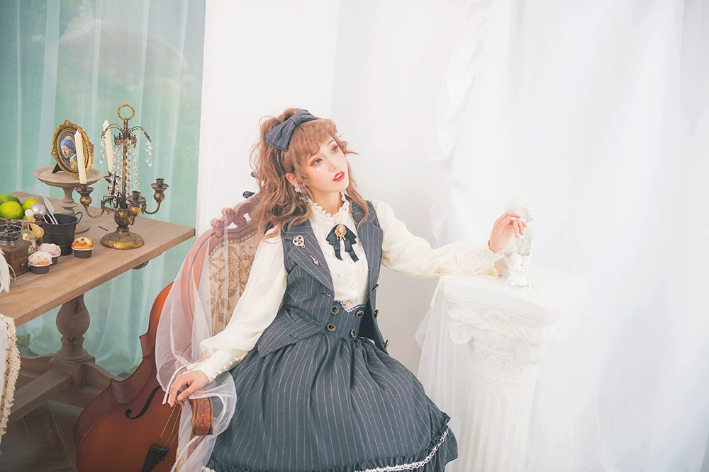 Rose Doll - Elegant Lolita Striped Fishbone Skirt - Image 67