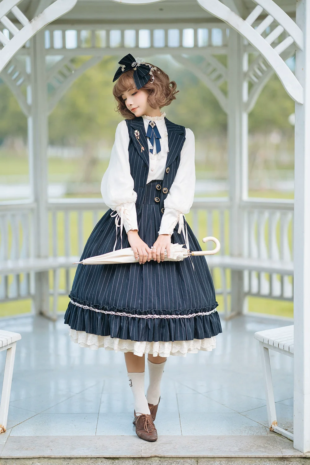Rose Doll - Elegant Lolita Striped Fishbone Skirt - Image 68