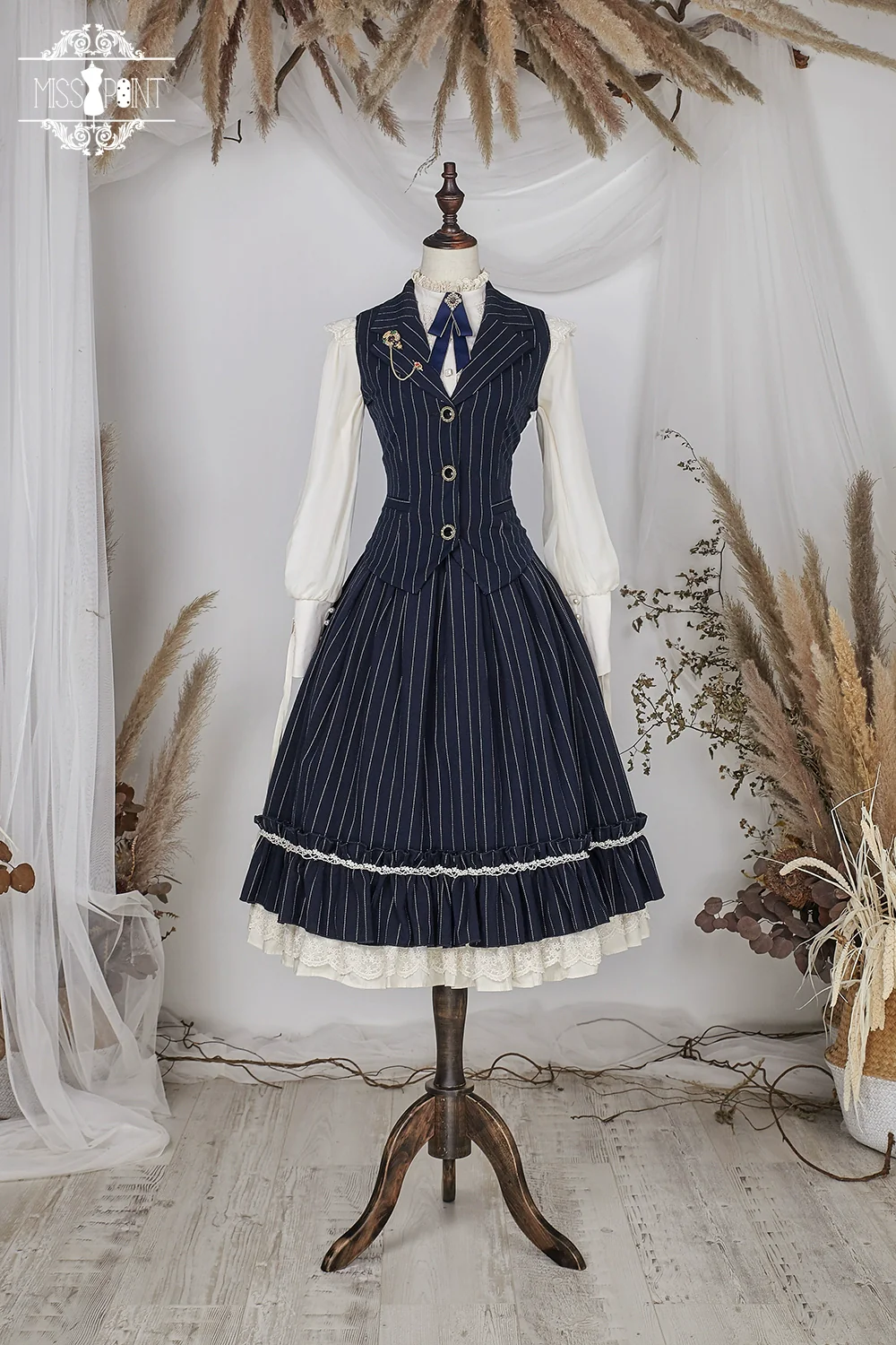 Rose Doll - Elegant Lolita Striped Fishbone Skirt - Image 76
