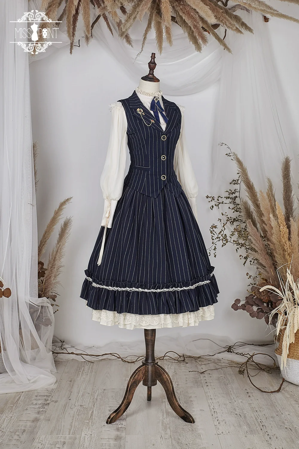 Rose Doll - Elegant Lolita Striped Fishbone Skirt - Image 81