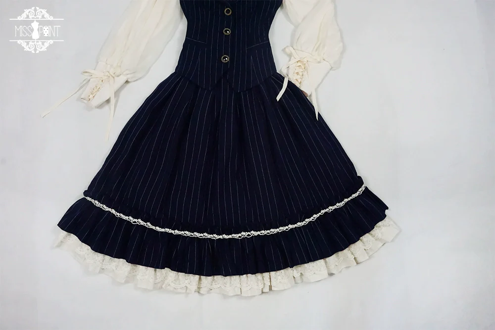 Rose Doll - Elegant Lolita Striped Fishbone Skirt - Image 83