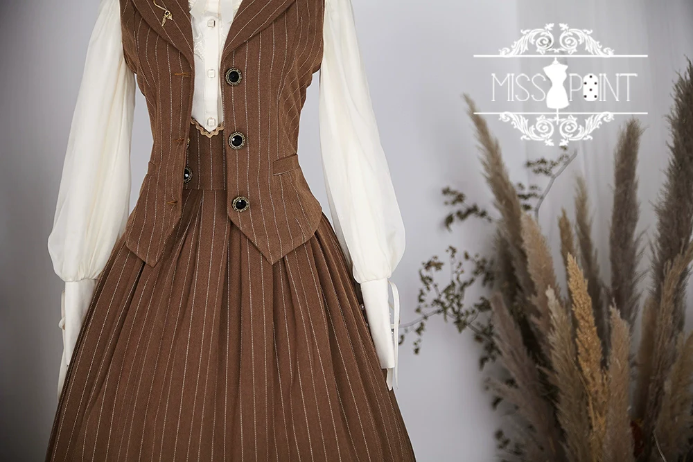 Rose Doll - Elegant Lolita Striped Fishbone Skirt - Image 95