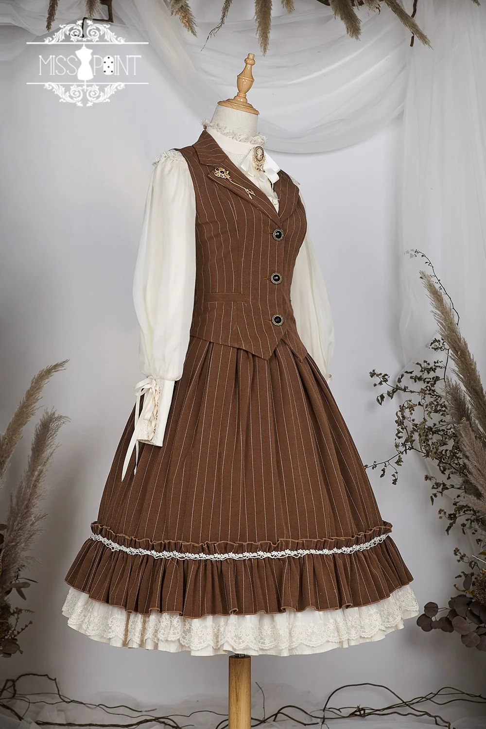 Rose Doll - Elegant Lolita Striped Fishbone Skirt - Image 97