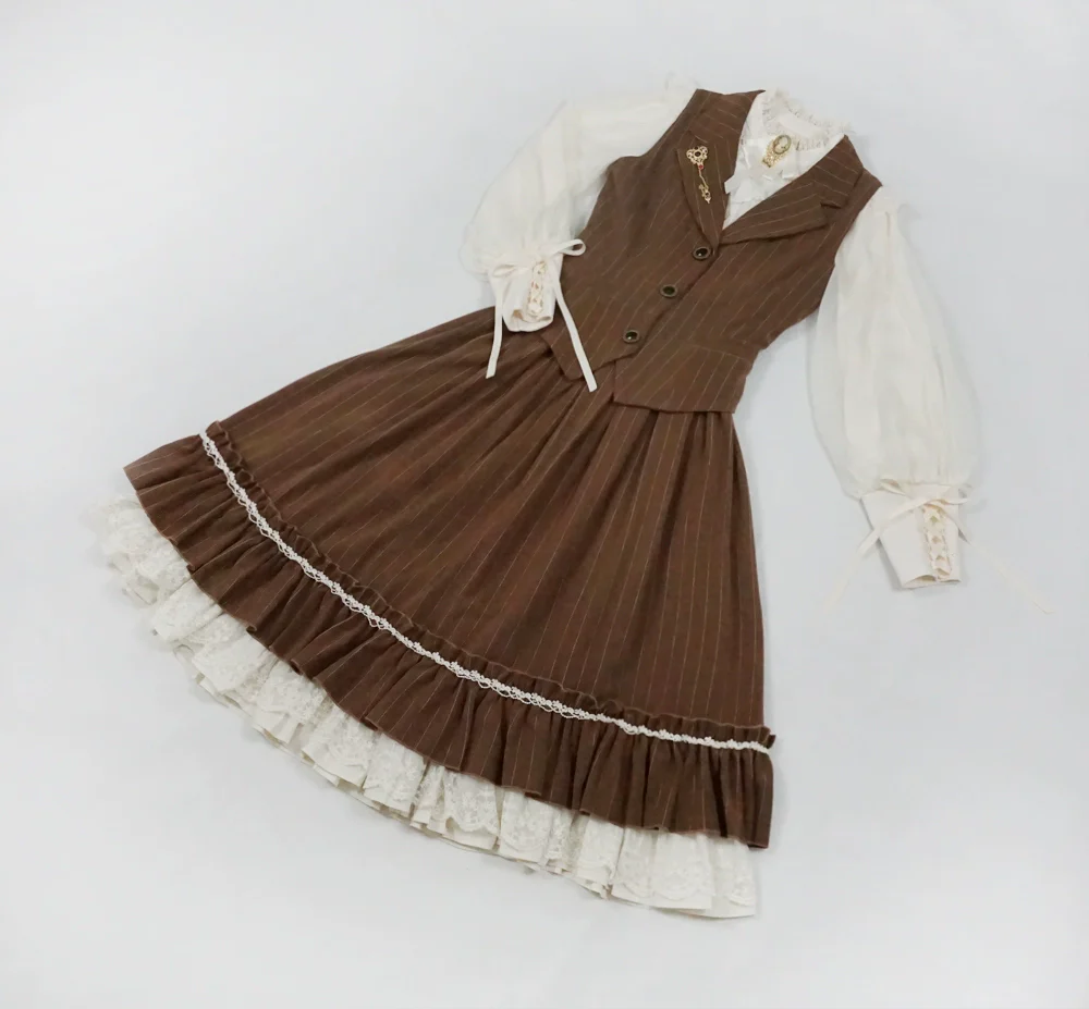Rose Doll - Elegant Lolita Striped Fishbone Skirt - Image 98