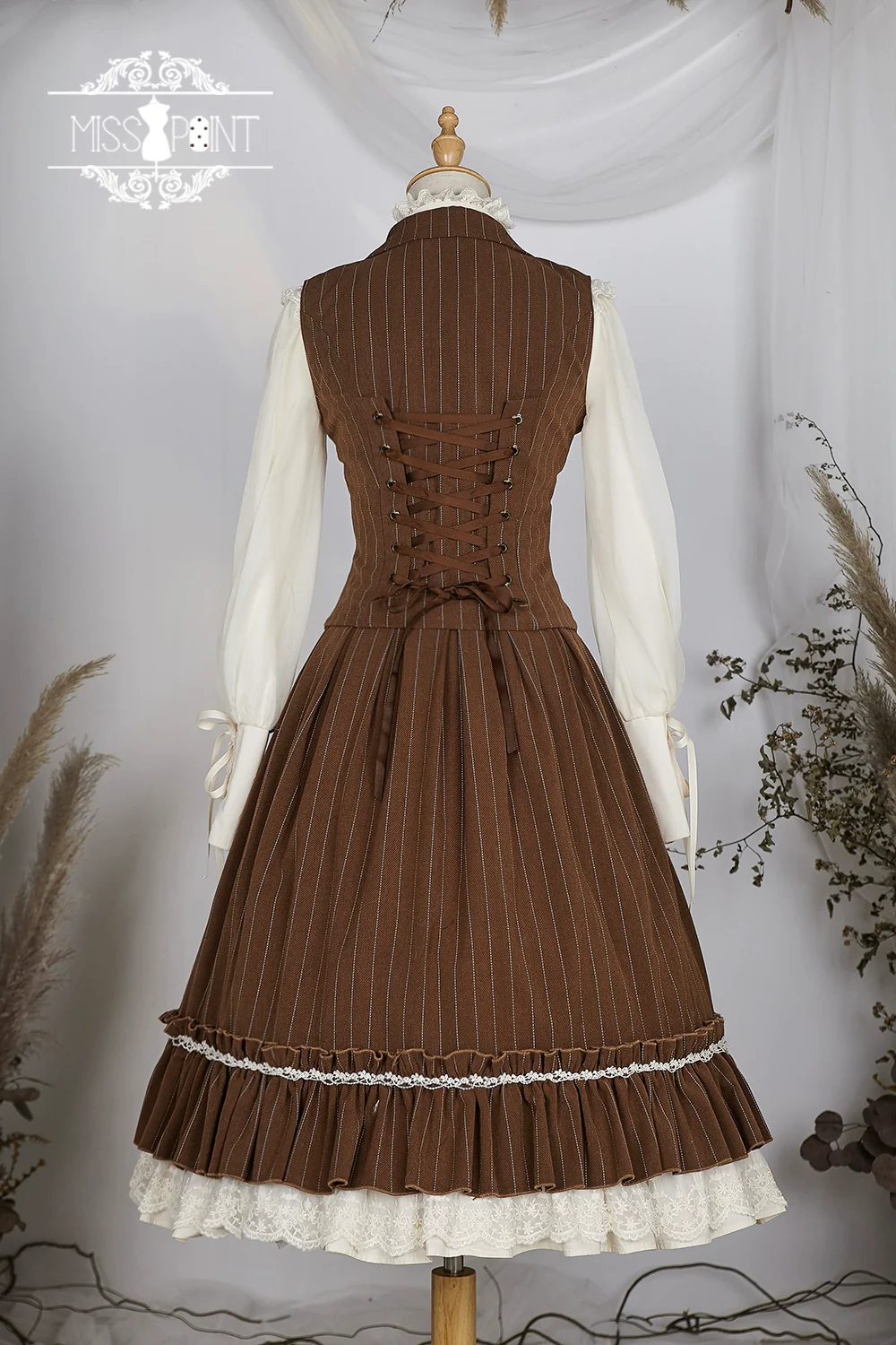 Rose Doll - Elegant Lolita Striped Fishbone Skirt - Image 99