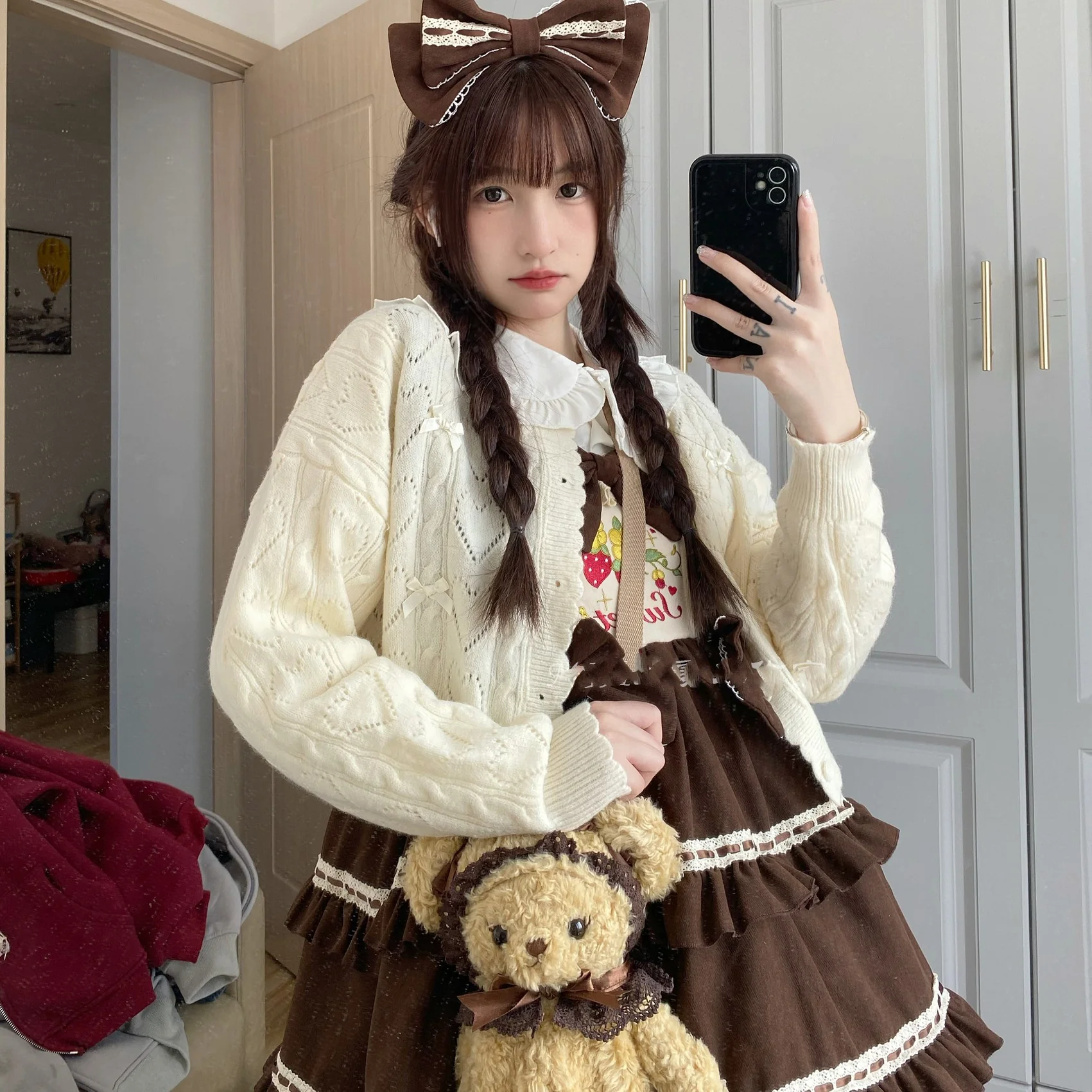 Hollow Out Long Sleeve Lolita Cardigan Multicolors - Image 2