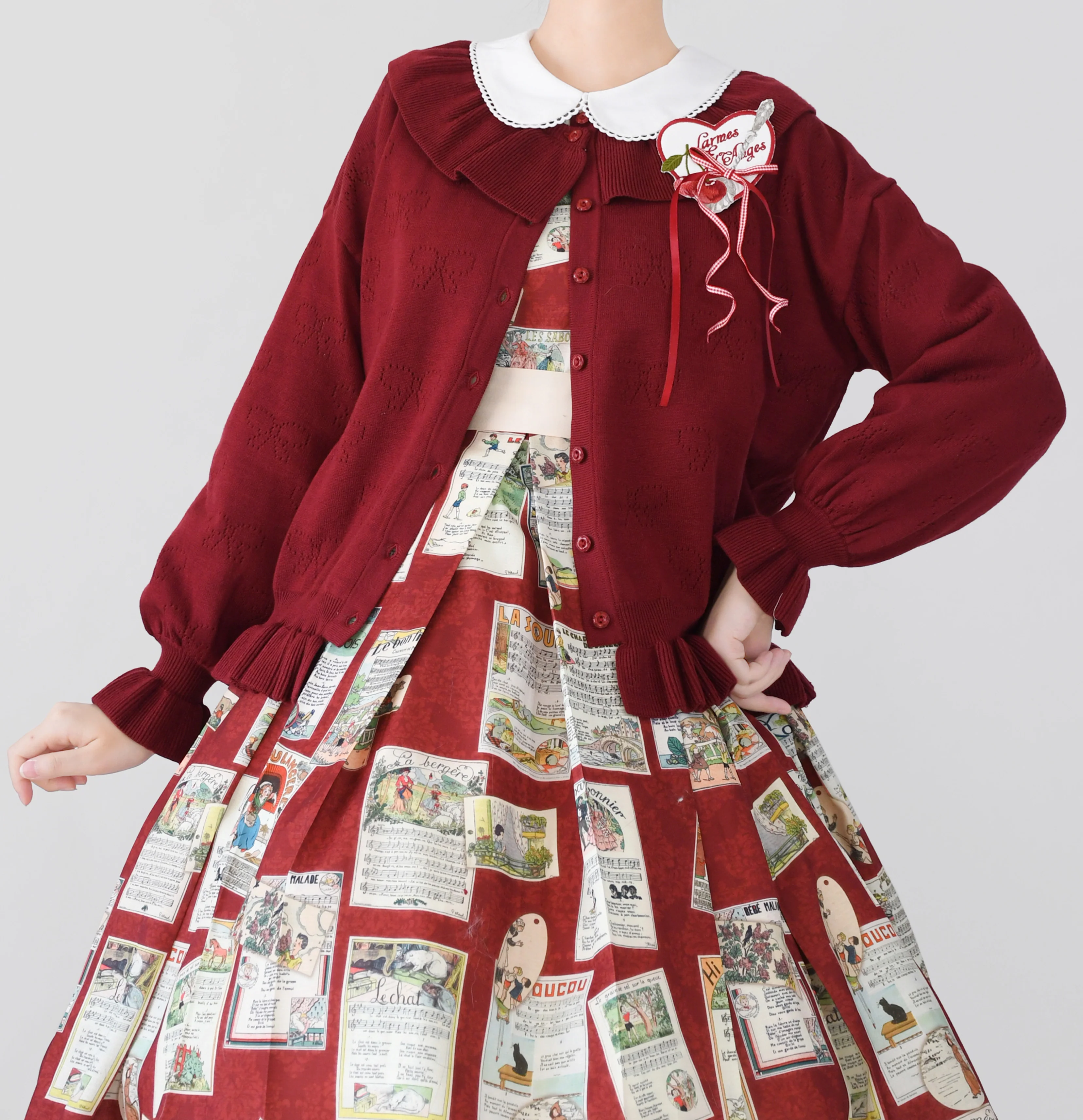 Vintage Lolita Bow Hollowed-out Sweater Ruffled Cardigan - Image 16