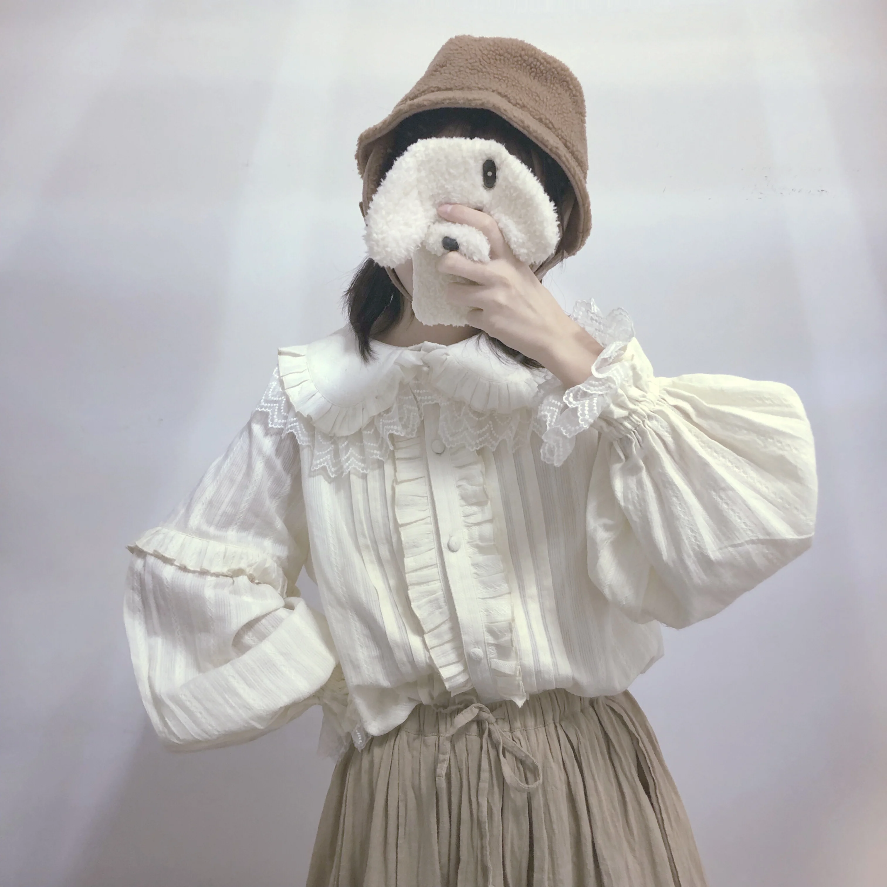 Cream Sweetheart - Kawaii Lolita Long-sleeve Blouse Multicolors - Image 12