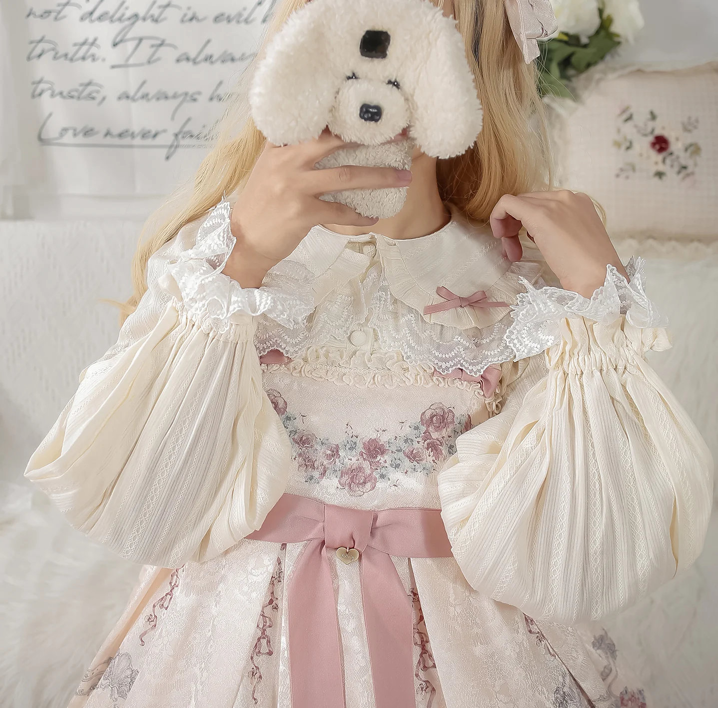 Cream Sweetheart - Kawaii Lolita Long-sleeve Blouse Multicolors - Image 3