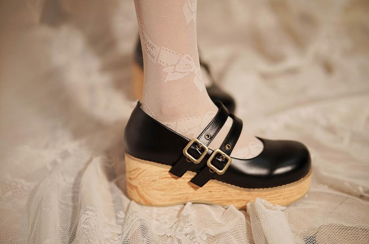 MODO - Retro Lolita Round Toe Wood Bottom Shoes - Image 10