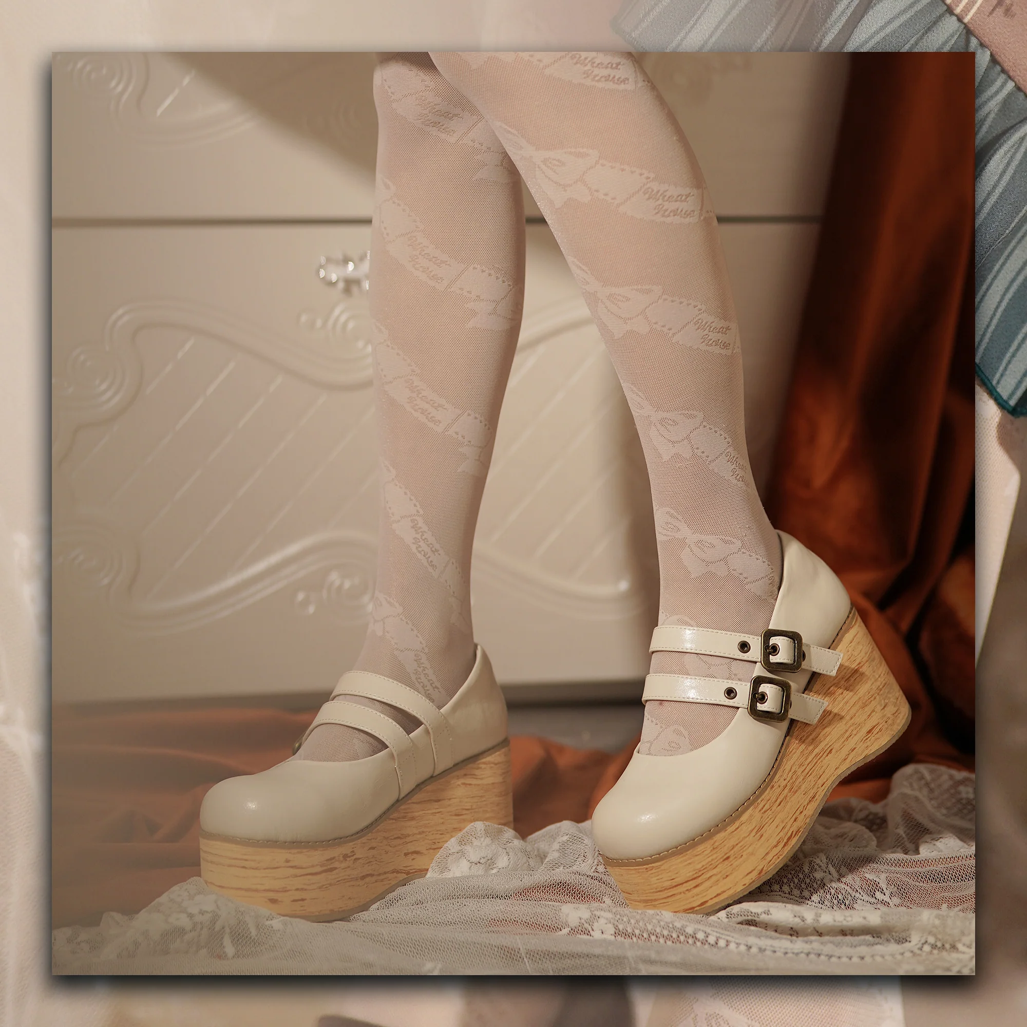 MODO - Retro Lolita Round Toe Wood Bottom Shoes - Image 14