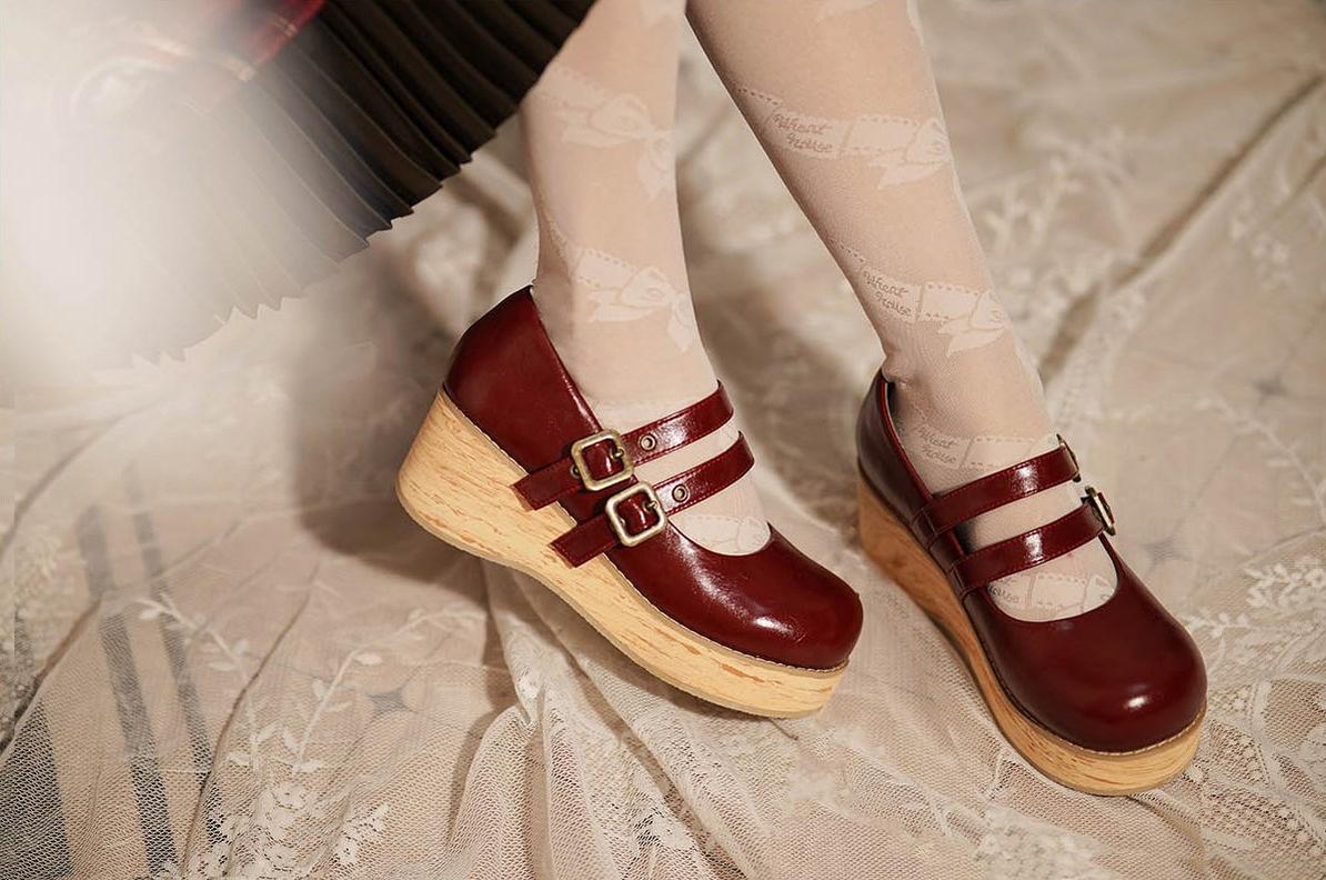 MODO - Retro Lolita Round Toe Wood Bottom Shoes - Image 15