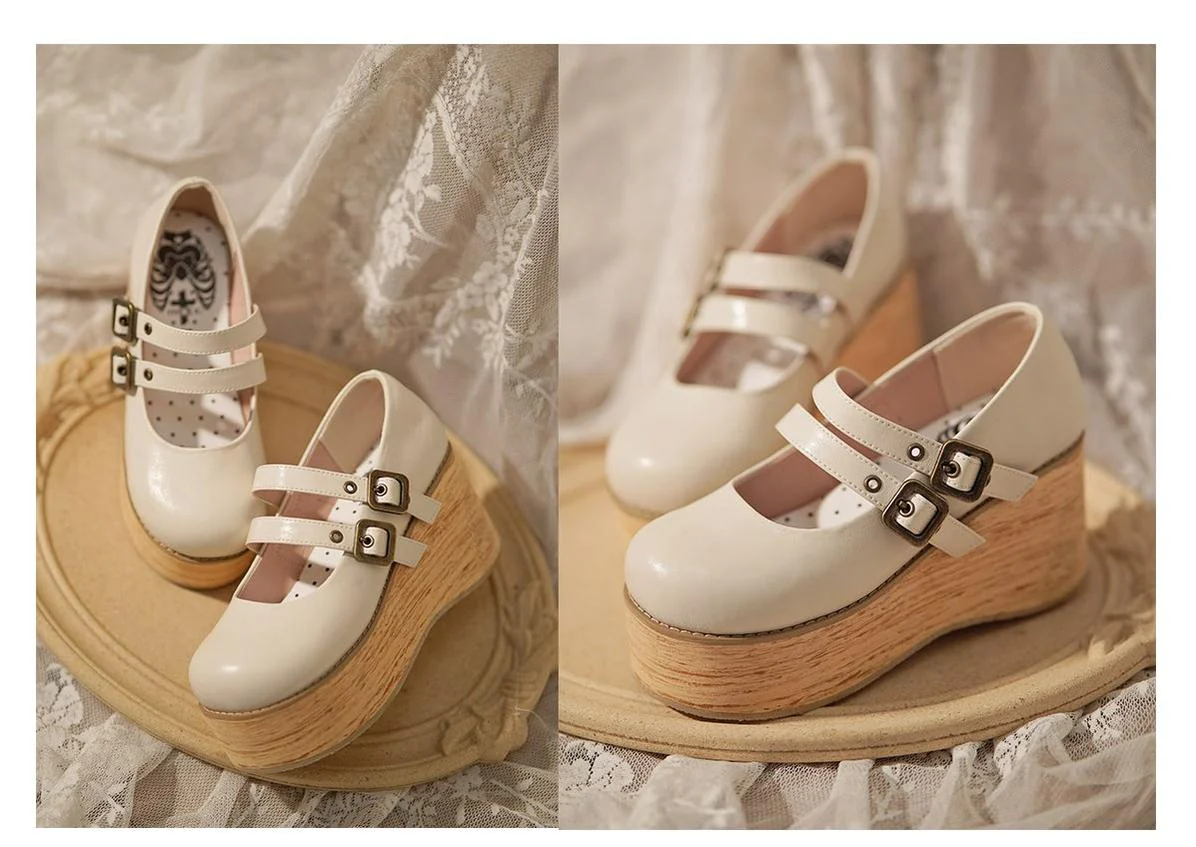MODO - Retro Lolita Round Toe Wood Bottom Shoes - Image 24
