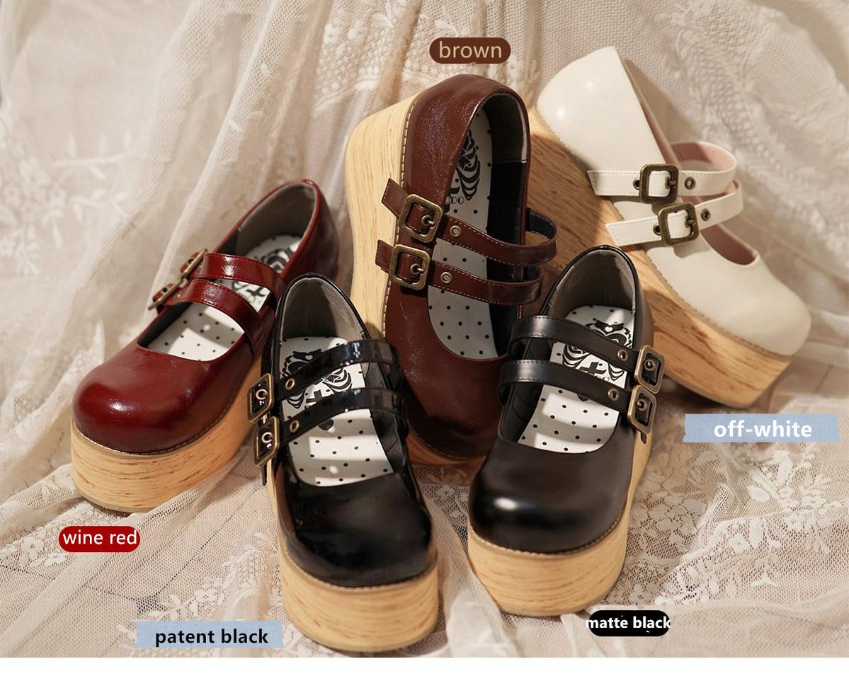 MODO - Retro Lolita Round Toe Wood Bottom Shoes - Image 3