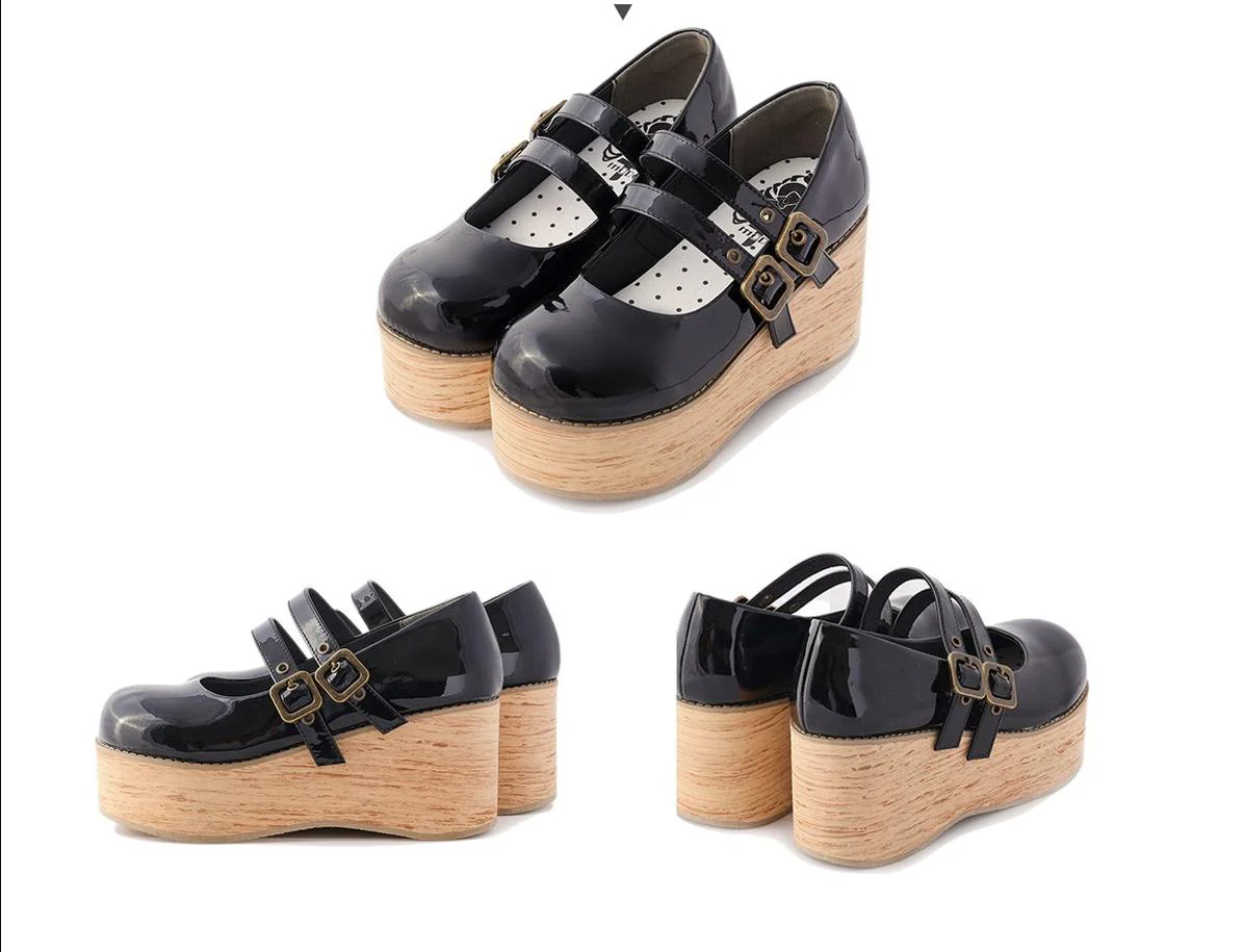MODO - Retro Lolita Round Toe Wood Bottom Shoes - Image 31