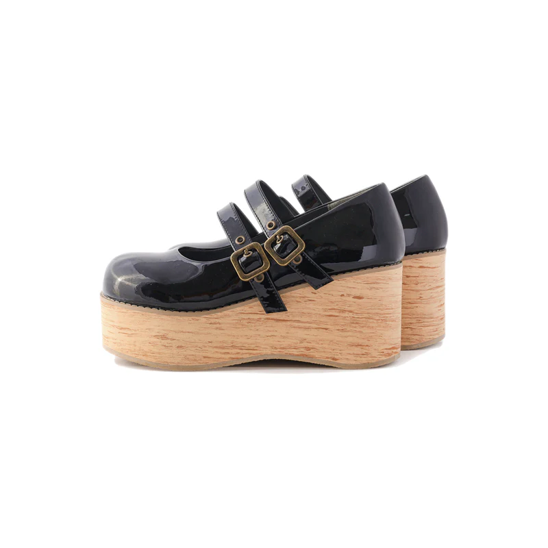 MODO - Retro Lolita Round Toe Wood Bottom Shoes - Image 34