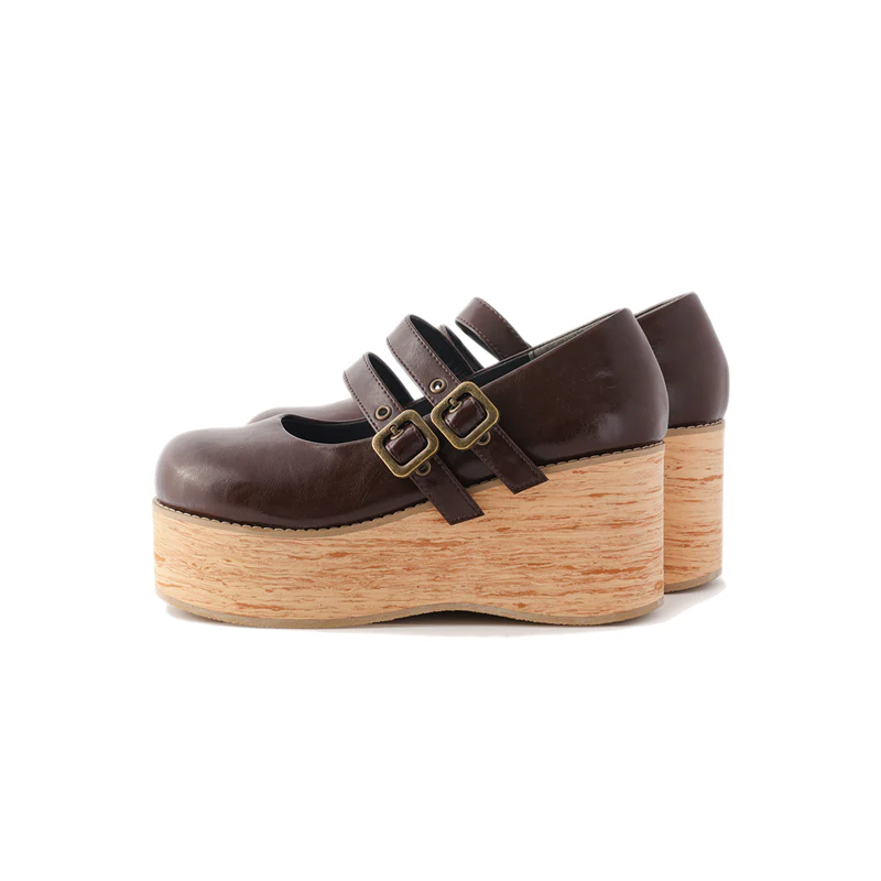 MODO - Retro Lolita Round Toe Wood Bottom Shoes - Image 42