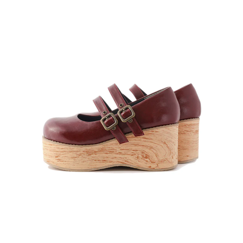 MODO - Retro Lolita Round Toe Wood Bottom Shoes - Image 43