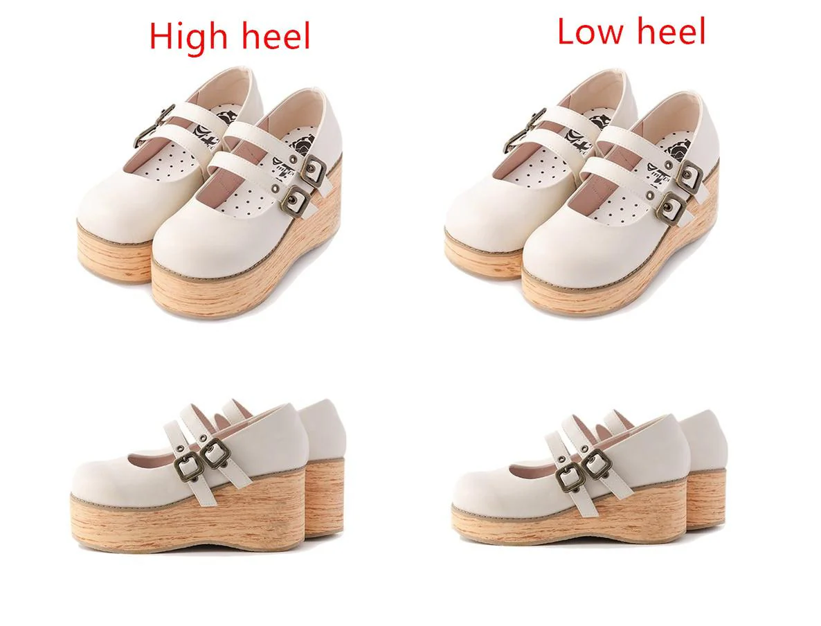 MODO - Retro Lolita Round Toe Wood Bottom Shoes - Image 44