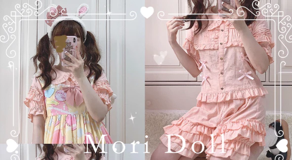 Mori Doll - Kawaii Lolita Rabbit Ears Short Sleeve Shirt Multicolors - Image 12