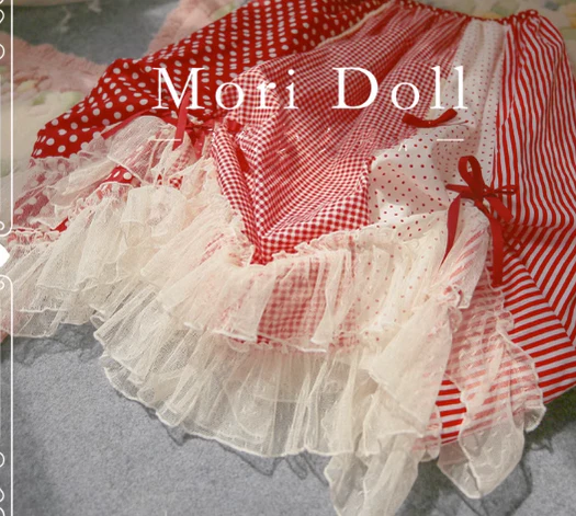 Mori Doll - Strawberry Jam - Sweet Lolita Dot and Stripe Print Skirt - Image 8
