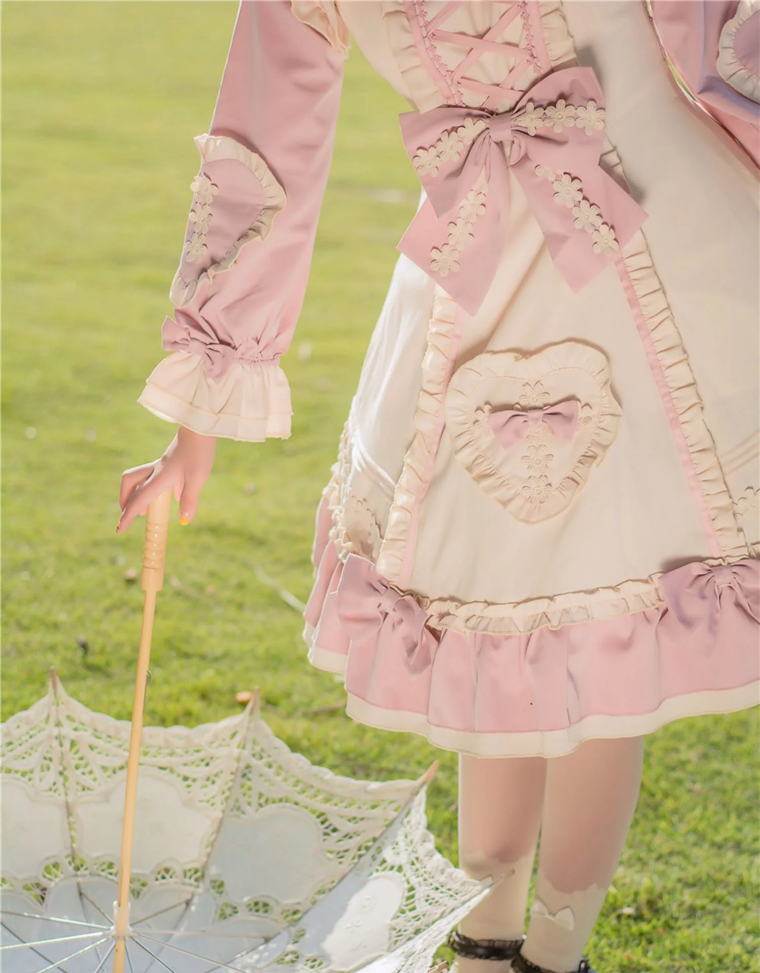 Little Gardener - Plus Size Lolita OP Dress Pink Winter Long Sleeve - Image 11