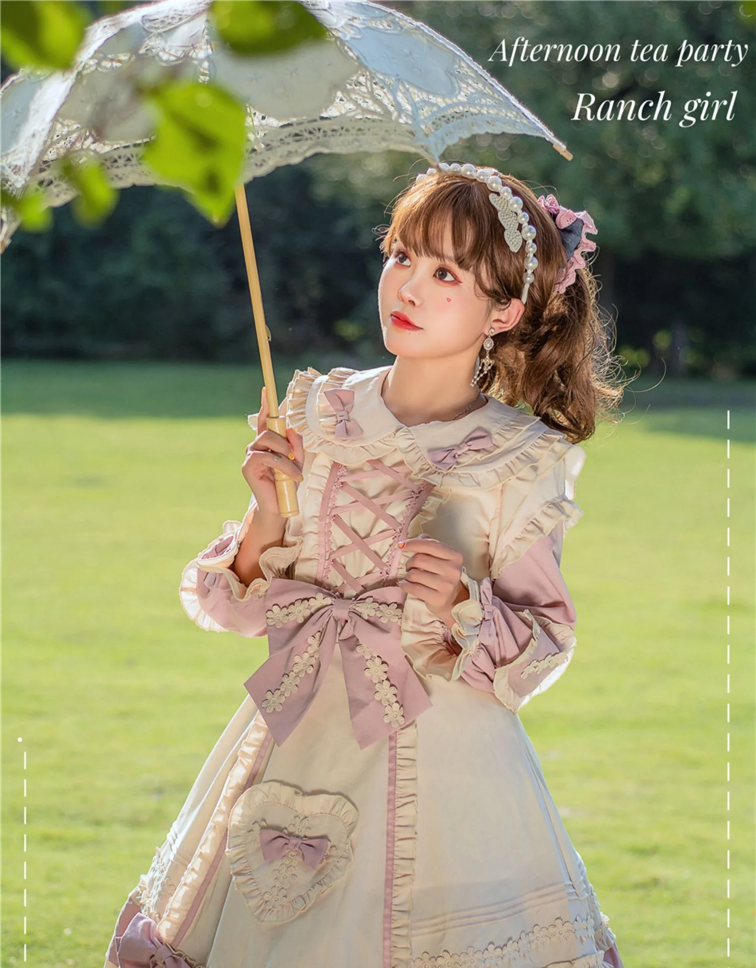 Little Gardener - Plus Size Lolita OP Dress Pink Winter Long Sleeve - Image 12