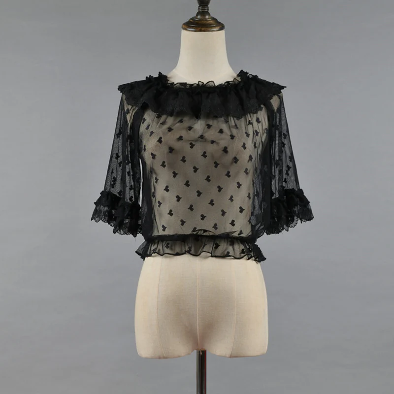 Plus Size Lolita Shirt Lace Mesh Blouse - Image 13