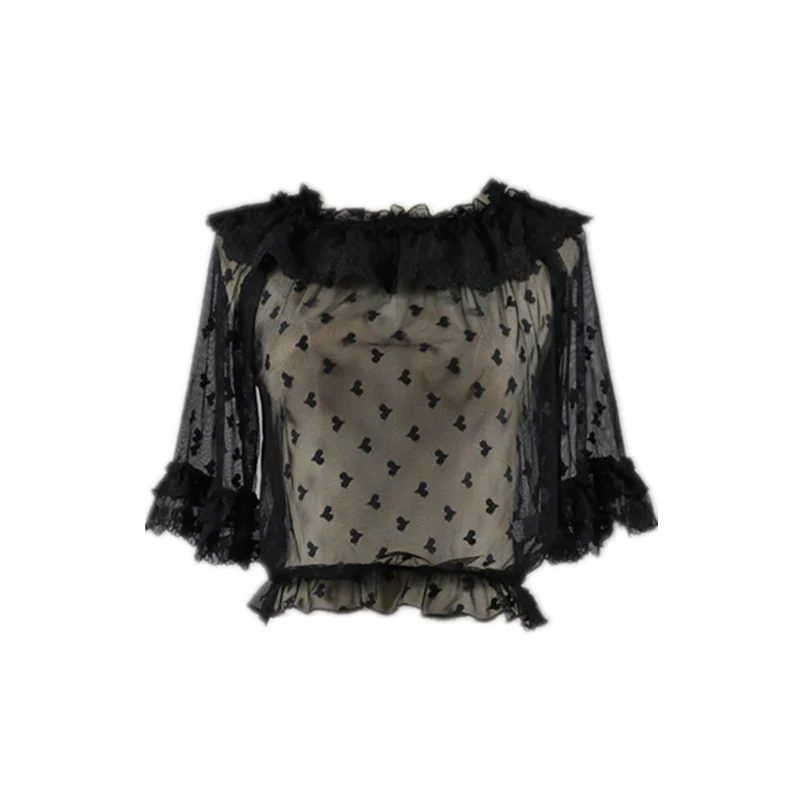 Plus Size Lolita Shirt Lace Mesh Blouse - Image 14
