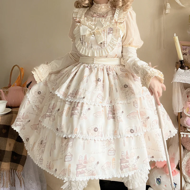Plus Size Lolita Jumper Dress, Beige Sweet Short Sleeve - Image 10