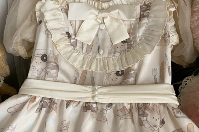 Plus Size Lolita Jumper Dress, Beige Sweet Short Sleeve - Image 11
