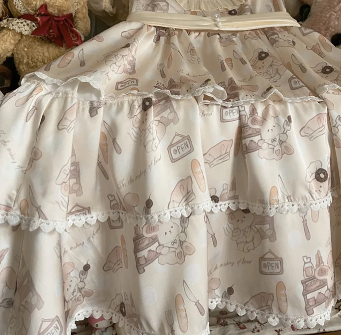Plus Size Lolita Jumper Dress, Beige Sweet Short Sleeve - Image 12