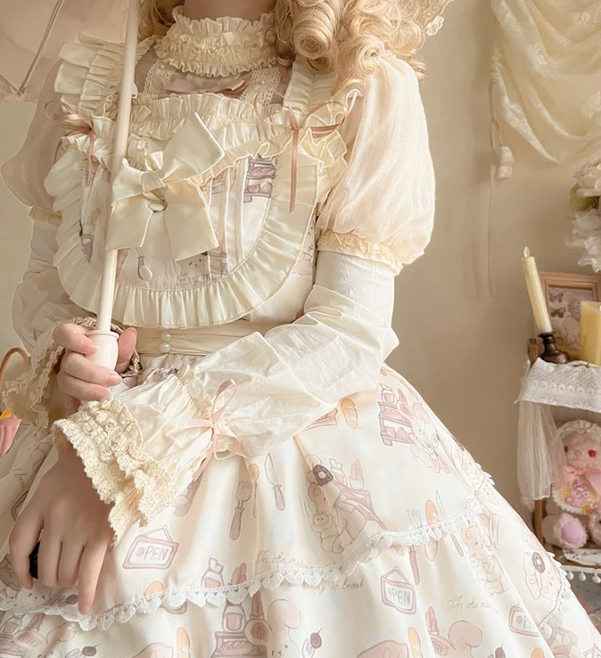 Plus Size Lolita Jumper Dress, Beige Sweet Short Sleeve - Image 13