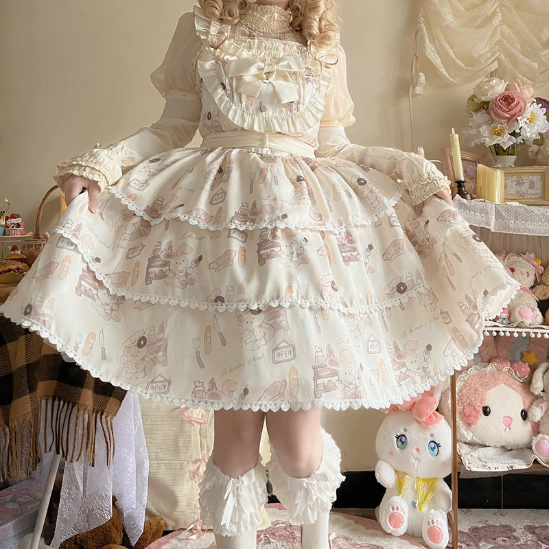 Plus Size Lolita Jumper Dress, Beige Sweet Short Sleeve - Image 8
