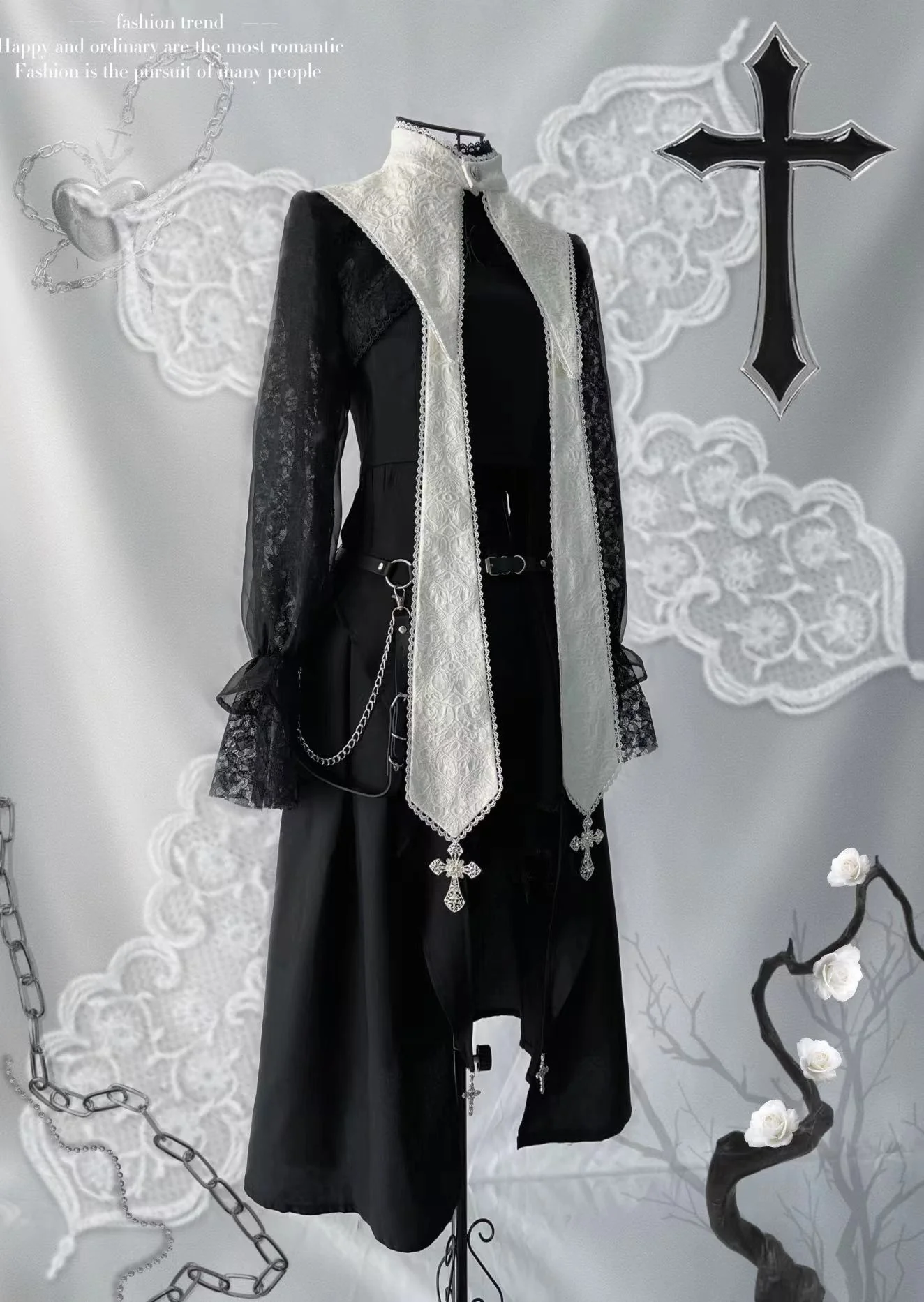 Nun Lolita Gothic OP Dress Full Set - Image 13