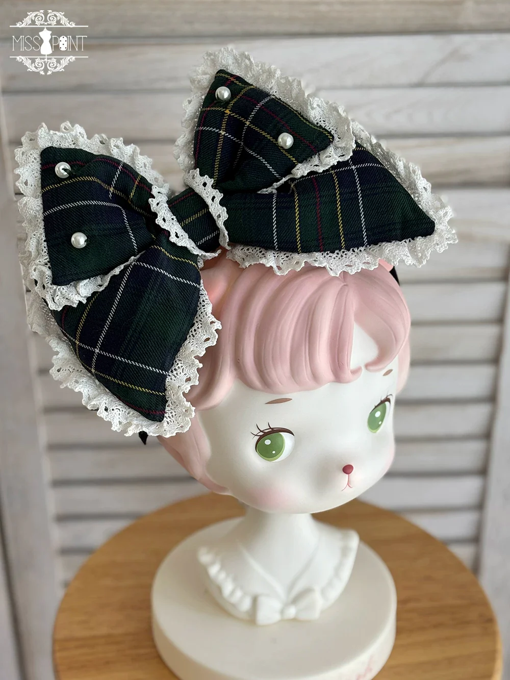 Plaid Petal Bunny - Old School Lolita Bunny Ear Headdress, Bear Ear Apron - Image 3