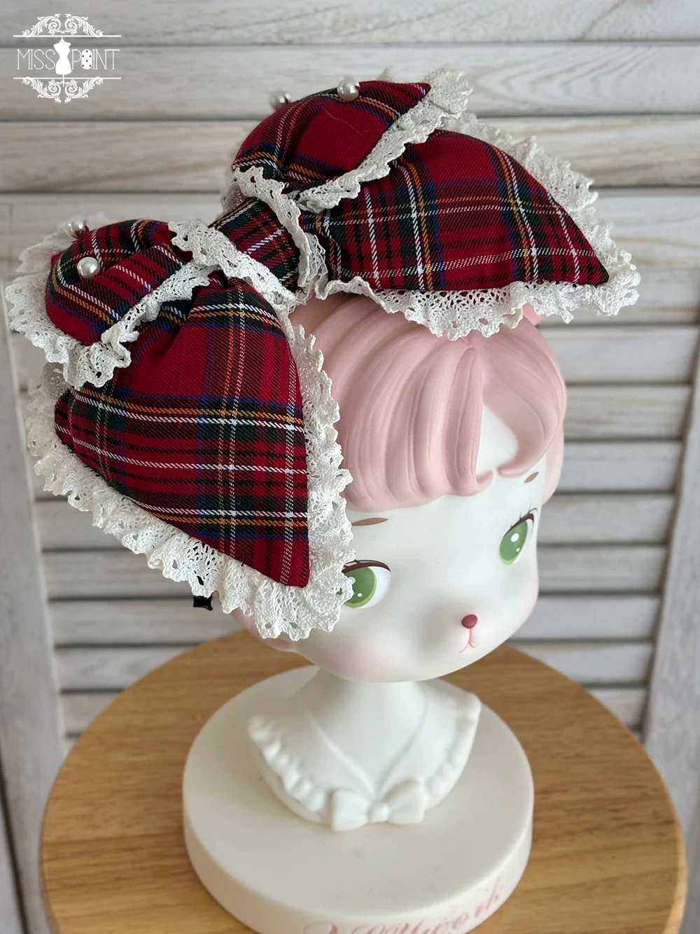 Plaid Petal Bunny - Old School Lolita Bunny Ear Headdress, Bear Ear Apron - Image 4