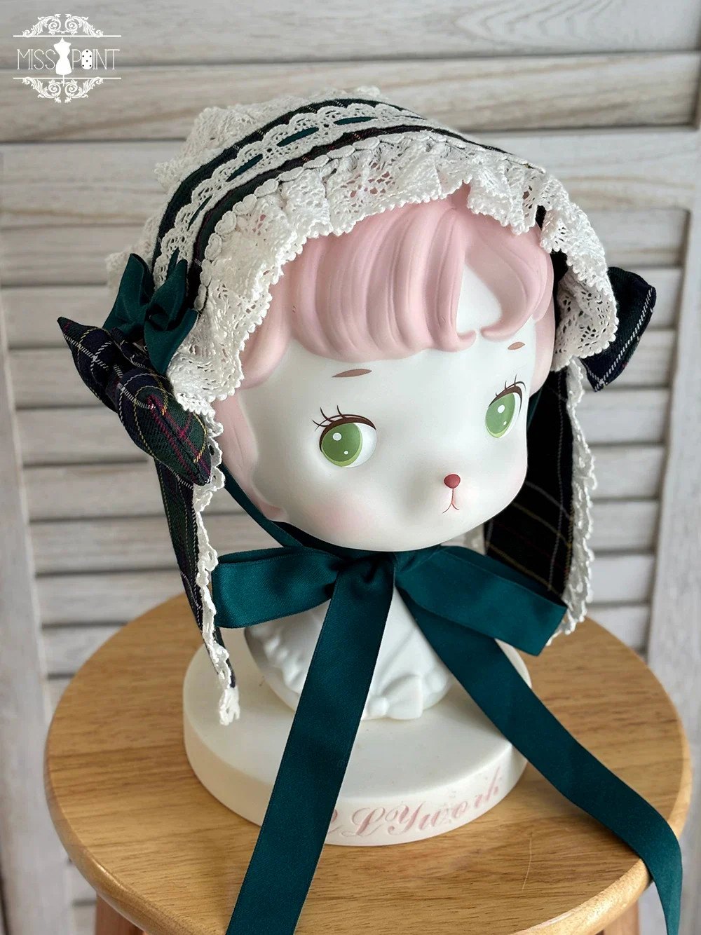 Plaid Petal Bunny - Old School Lolita Bunny Ear Headdress, Bear Ear Apron - Image 5