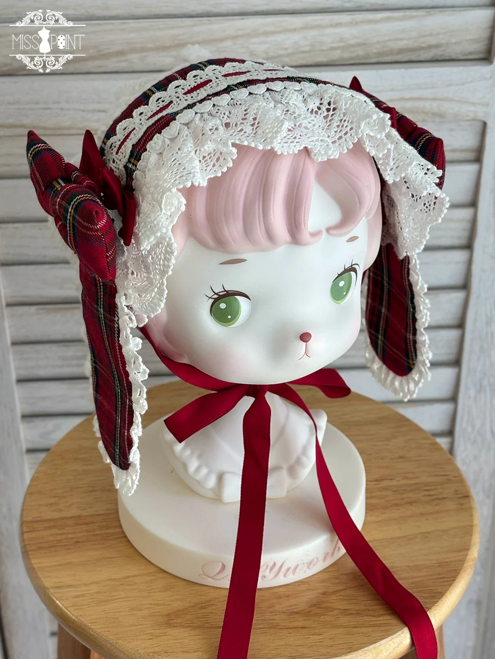 Plaid Petal Bunny - Old School Lolita Bunny Ear Headdress, Bear Ear Apron - Image 6