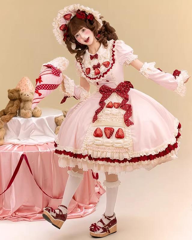 Strawberry Cake - Old School Lolita Dress, Detachable Sleeves - Image 2