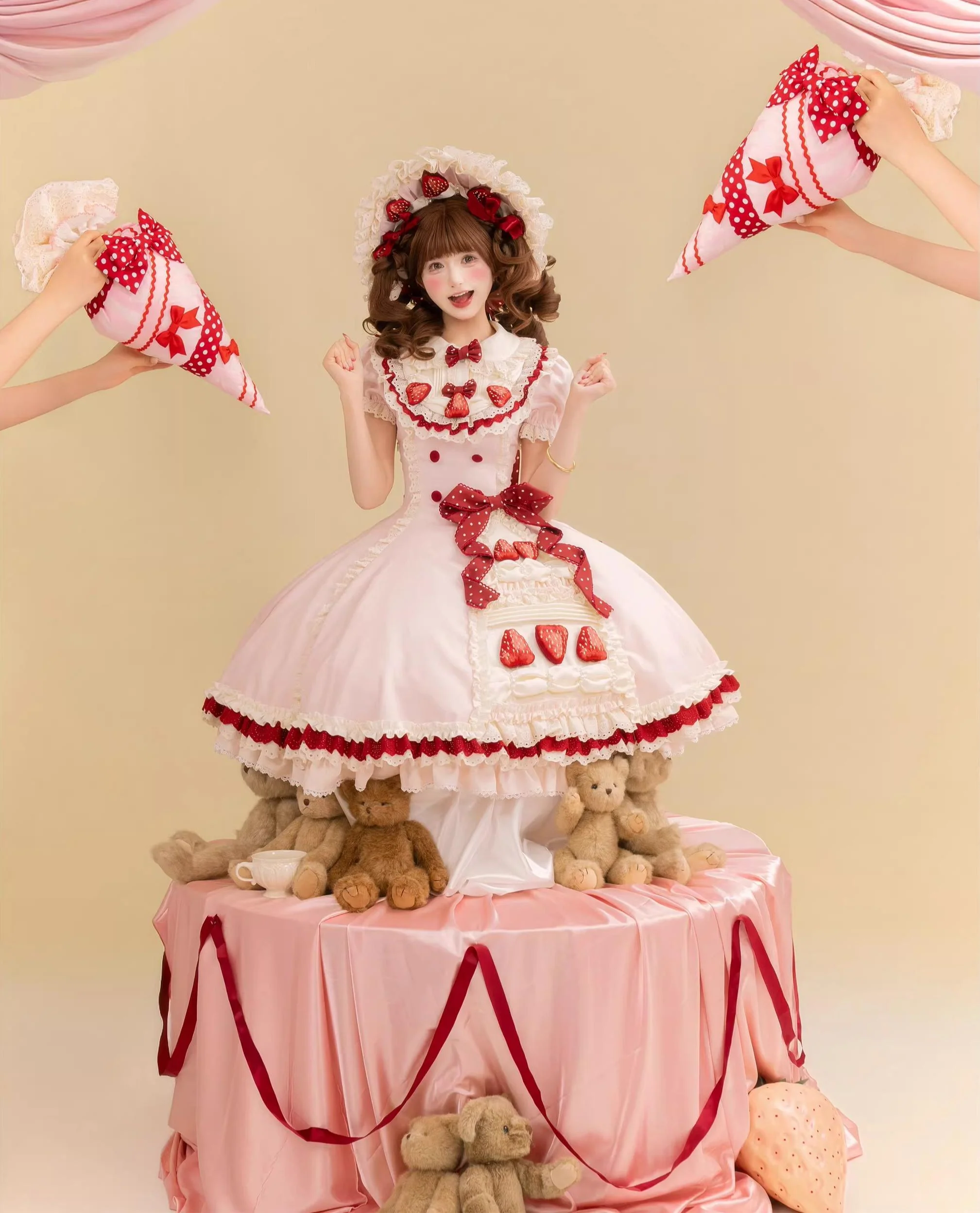 Strawberry Cake - Old School Lolita Dress, Detachable Sleeves - Image 5